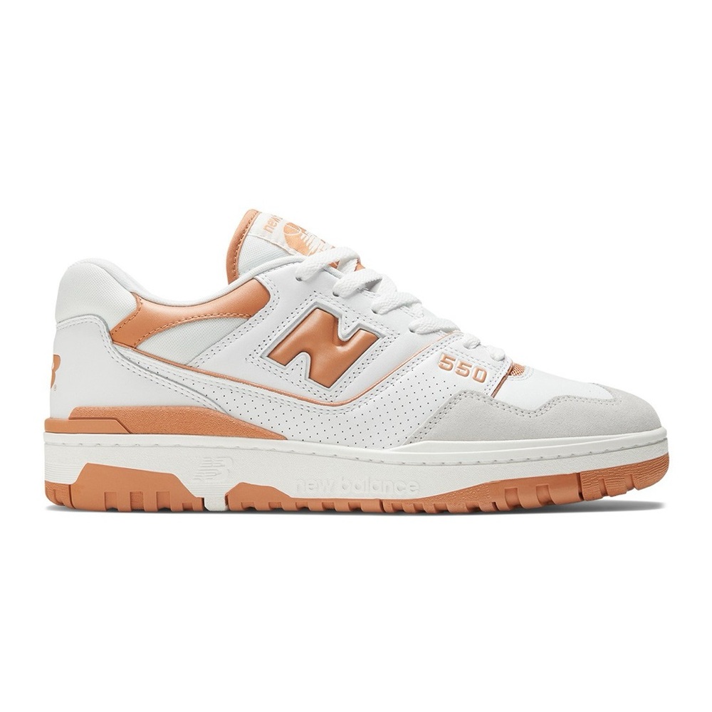 New Balance 550 in White with Sepia and Rain Cloud